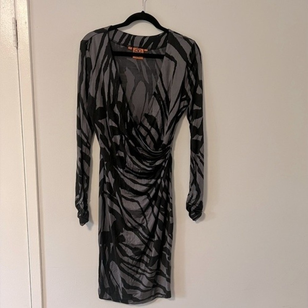 TORY BURCH Silk Faux Wrap Dress in Animal Print